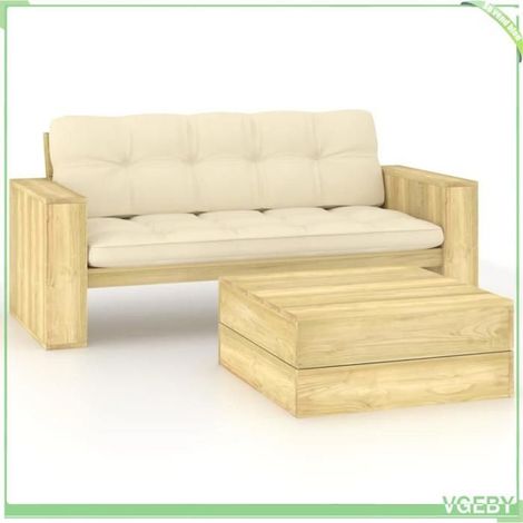 Salon de jardin - FAFEICY - 3065779 - Bois de pin imprégné - Coussins crème 10 cm - Résistant aux intempéries (1/5)