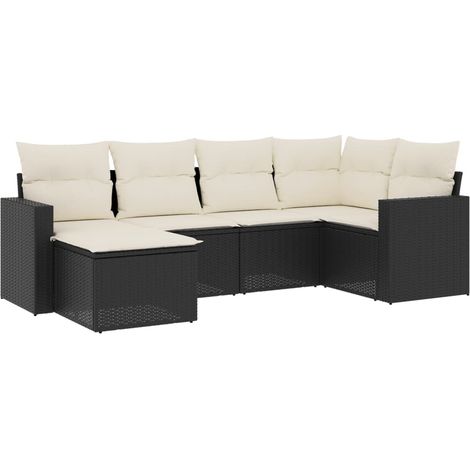 Set Divano da Giardino 6 pz con Cuscini Nero in Polyrattan vidaXL (1/3)