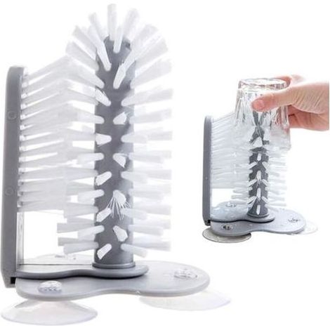 pair Brosse de nettoyage pour vitres, outils de nettoyage, brosse de nettoyage, brosse de tasse avec ventouse, verre à bière de blé, gobelet en verre, brosse de nettoyage professionnelle pour verre. (1/5)