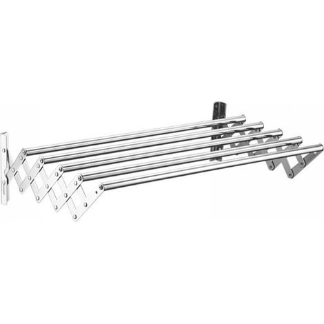 Tendedero plegable de pared, 5 barras, acero inoxidable, ideal para lavadero, balcón, baño, 43 cm (plateado) (1/4)
