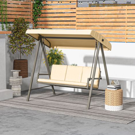 Columpio estilo Hollywood, columpio de jardín, banco columpio, sombrilla ajustable, 200 cm x 125 cm x 175 cm, beige + marrón