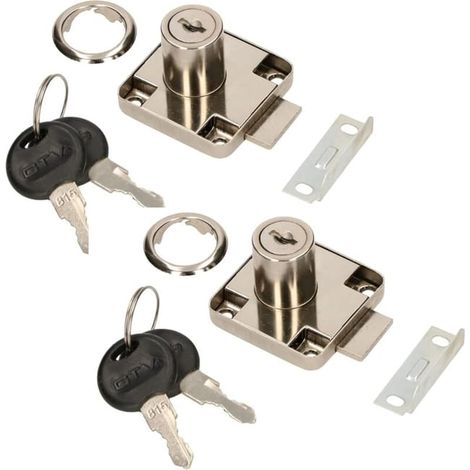 Lot de 2 serrures de meuble 40 x mm à visser pour portes et tiroirs, verrou de sécurité pour armoire et meuble (1/4)