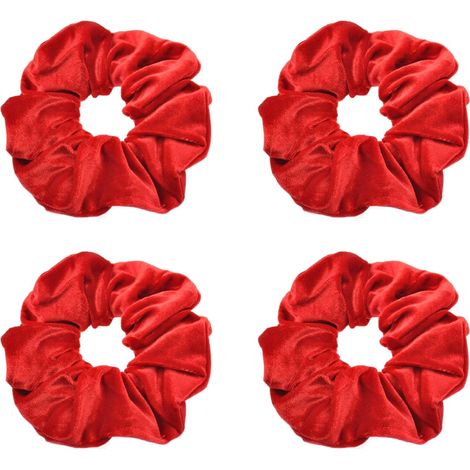 Lot de 4 chouchous en satin, élastiques doux, pour queue de cheval, pour femmes et filles, support de queue de cheval classique, grand pour cheveux (rouge) (1/5)