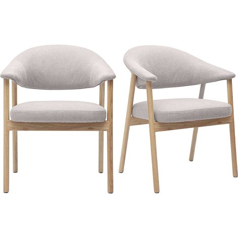 Stuhle aus Stoff mit strukturiertem Velours-Effekt beige und hellem Holz (2er-Set) GIULIA