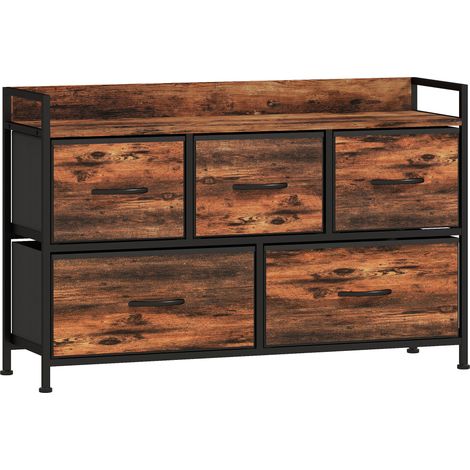 Commode 5 tiroirs DELGADA métal noir et aspect bois (1/5)