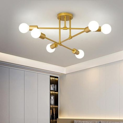 Lustre Plafonnier Industriel, 6 Lumières E27 Lampe de Plafond Rétro Vintage et Métal, Rétro Suspension Luminaire Doré (SKU produit : 98263391 SKU Offre : 251023XDD02) (1/5)