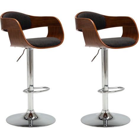 Chaises de bar 2 pcs Gris Bois courbé et tissu (1/5)