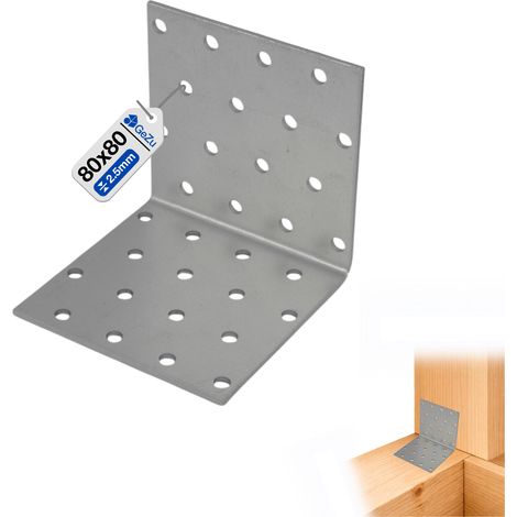 Équerre d’assemblage renforcée galvanisée 80 x 80 x 80 mm – plaque perforée connecteur métal fixation charpente réparation meubles – GeZu Impex
