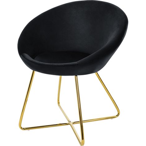 ML-Design Esszimmerstuhl aus Samt, Schwarz, Wohnzimmerstuhl mit runder Rückenlehne, Polsterstuhl mit goldene Metallbeine, Ergonomische Sessel für Esstisch, Küchenstuhl Schalenstuhl Schminktisch Stuhl