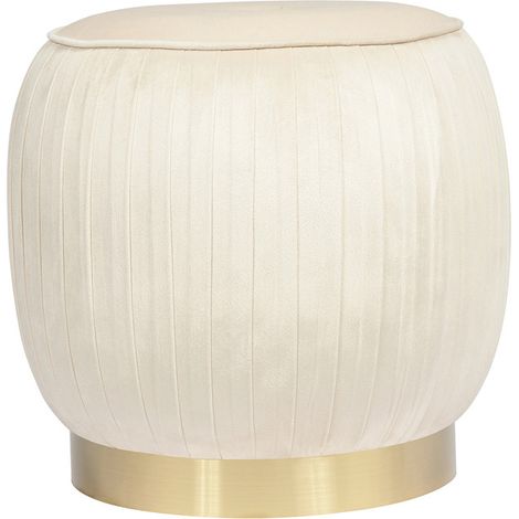 Pouf in velluto Lyla crema con base dorata (1/3)