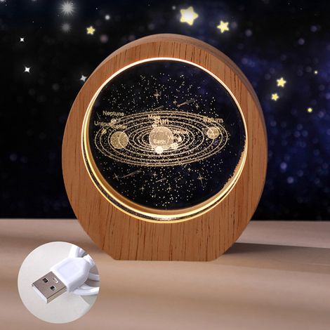 Veilleuse Cristal Galaxie - Veilleuse 3D Sculptée en Verre avec Socle Bois - Éclairage LED Doux - Décoration Bureau Chambre - 1 Pièce (1/5)