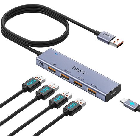 Hub USB 3.2 Gen 2, Data Hub USB 3.2 avec Câble de 120cm de Long, 4 Ports USB 3.2 Gen2 avec 1 Port Type-C pour Alimentation, Compatible avec PC, Macbook Pro, Macbook Air, iMac, Surface Pro 3,iPad (1/5)
