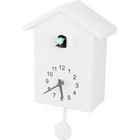 Horloge murale en forme de maison d'oiseau avec chant d'oiseau, style nordique, à pendule, pour bureau, chambre, salon, blanche (1/5)