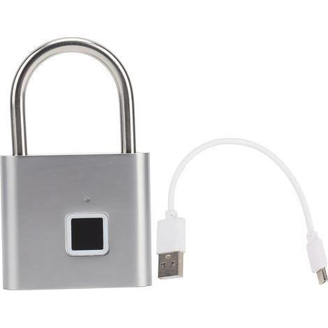 Fingerabdrucksperre, Entsperrung in 0,5 Sekunden, wasserdicht, speichert 10 Fingerabdrücke, USB-Anschluss, Fingerabdruckleser mit 3-farbiger Beleuchtung für Gepäck, silberfarben (1/5)