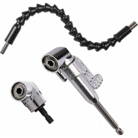 Foret à Angle Droitet, 1pc 30cm d'arbre Flexible Visseuse kit Renvoi d'Angle de 105 Degrés Magnétique Changement Rapide Hex 6mm de 1/4- inch Perceuse Electrique Acce (1PCS Court + 1PCS Longue) (1/5)