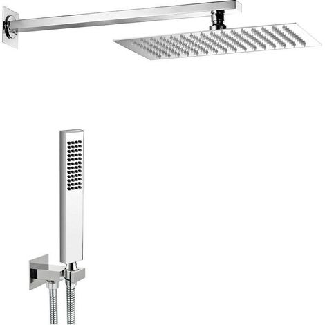 Set Doccia STEEL RETTANGOLO in Inox Cromato con Braccio Doccia + Soffione Rettangolare 200x200 mm (1/3)