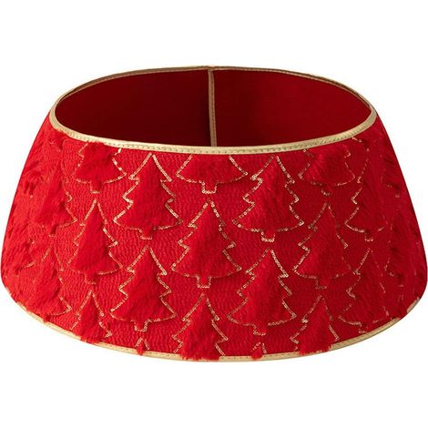 Falda para árbol de Navidad de piel sintética, estilo rústico, perfecta para la decoración navideña (60 cm de diámetro, roja). (1/4)