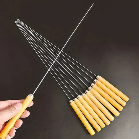 Brochettes de Barbecue en Inox avec Manche en Bois, Lot de 40 Pièces, Longueur 35cm, Réutilisables et Anti-Chaleur (1/5)