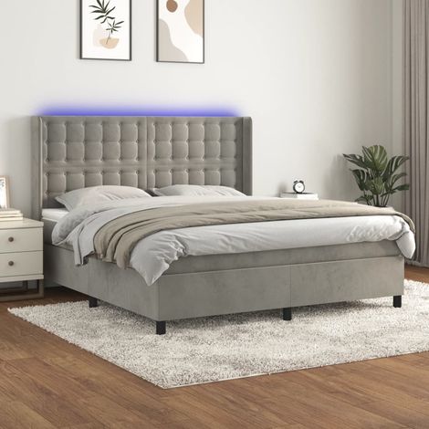 Sommier tapissier,Cadre de Lit adulte + Matelas à ressorts + LED Gris clair 160x200 cm Velours -17844 (1/5)