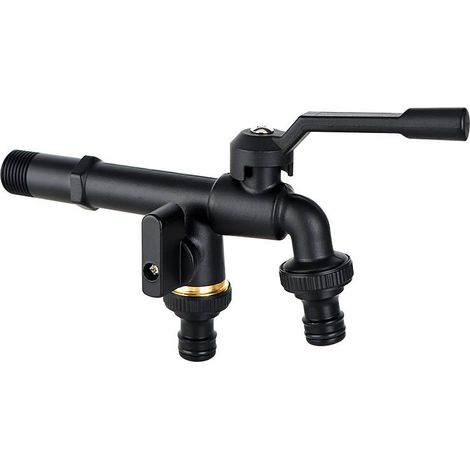Rubinetto nero per tubo da giardino, doppio rubinetto per tubi di irrigazione, per uso domestico, industriale e da giardino (a doppia testa) (1/5)