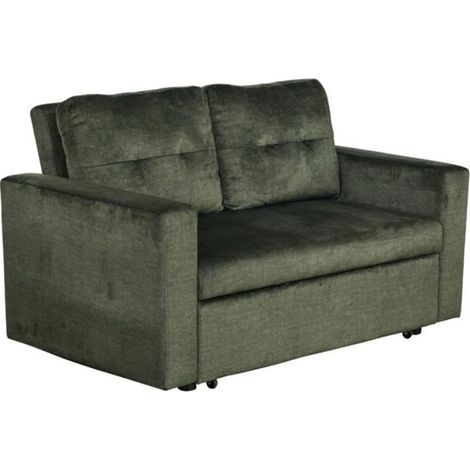 Sofá PRESTO convertible de 2 plazas en terciopelo – Verde oscuro – 142 x 82 x 86 cm (1/5)