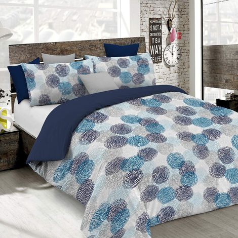 Set Copripiumino 100% Cotone Fantasy, Lavorato in Italia - Parure Copri Piumino - Sacco Piumone 200x200 cm con Patella e Federe Cuscino, Piazza e Mezza, Soffioni Blu (1/4)