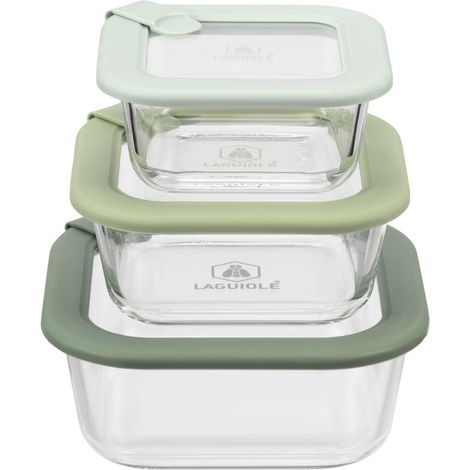 LAGUIOLE CUISSON - Lot de 3 boîtes en verre carrées avec couvercle 320/520/800ml