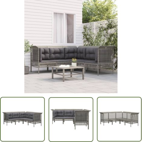 The Living Store 5-tlg. Garten-Lounge-Set mit Kissen Grau Poly Rattan - Gartenmöbeln - Loungesessel - Outdoor Möbel - Rattan Möbel - Gartengeräte (1/5)