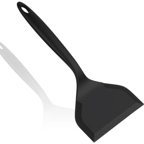 Silicone Spoon Spatula, Large Spatula for Patisserie Kitchen Heat Resistant Scraper Flexible and Non-Stick for Mixing Stirring Scraper BPA Free, Black (1/5)