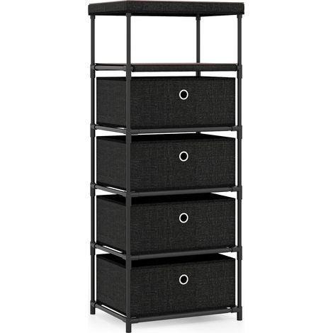 Commode 3/4 tiroirs, tour de rangement en tissu avec dessus en bois et cadre métallique - L (1/5)