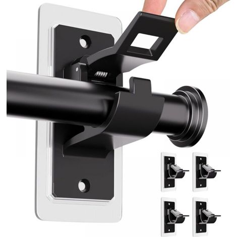 Supports pour tringle à rideaux - Sans perçage - Pour salons et salles de bain - Noir - Lot de 4