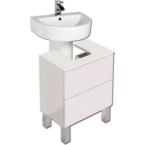 Ducha – Meuble bas de salle de bain sous lavabo – 2 tiroirs – Dimensions 60x40x68,8cm – Mélamine blanche – Installation facile