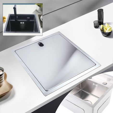 Bar dissimulé, cuisine de camping-car avec évier et ensemble robinet pliable et lave-verres, évier carré en acier inoxydable, noir, 15 pouces (1/5)