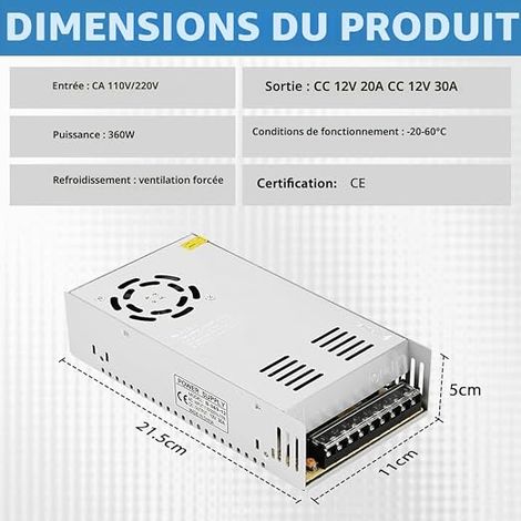 DC 12V 50A 600W Power Supply Transformer 220V/230V AC to 12V Converter, Transformer Constant Voltage, Driving Switching Power Supply for Driver LED Motor Pump Camera (1/4)