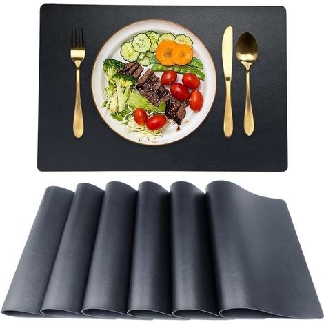 (Noir)6pcs Set de Table en PU Cuir - Lavable Antidérapant Impermeable Résistant à l'huile et à la Chaleur Set de Table 45x30cm (1/3)