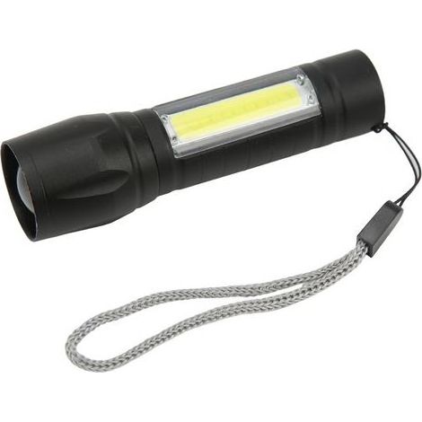 Lampe torche rechargeable USB en alliage d'aluminium avec dragonne, température de couleur 6000K, LED COB, zoom (1/5)