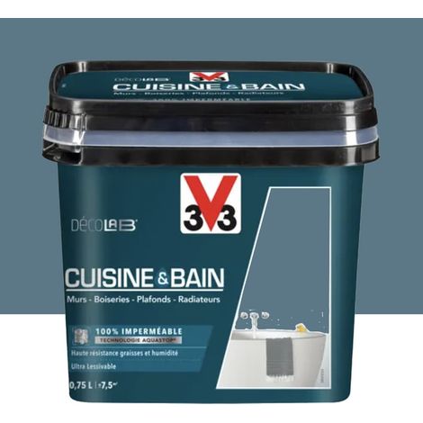 V33 – Peinture 100% imperméable pour sol intérieur – 0,75 L – Technologie Aquastop pour pièces humides – Bleu profond (1/2)