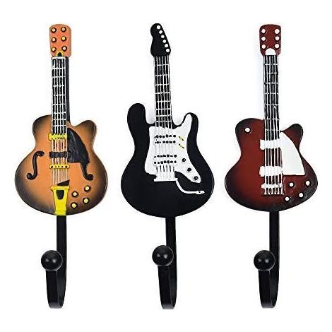 Pack de 3 Mur Monté Cintre Salle de Bain Serviette Rack Forme de Guitare Vintage résine Crochets (B-Guitar) (1/5)