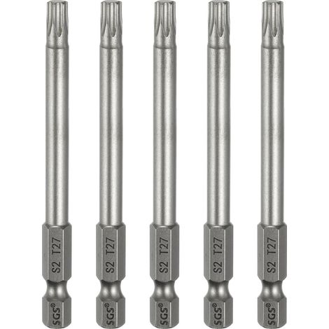 5Pcs Embout Tournevis T27 Tête Torx 1/4" Tige Hexagonale Acier S2 (1/5)