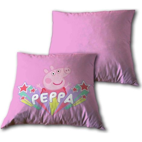 Coussin Peppa Pig  entourée d'étoile  - Rose 35x35 cm