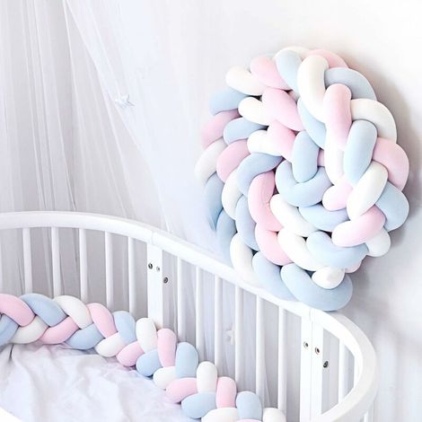 [NUNCA UTILIZADO]Protector de cuna trenzado suave 3M con 3 cordones para la seguridad de tu bebé, disponible en colores rosa, blanco y azul.