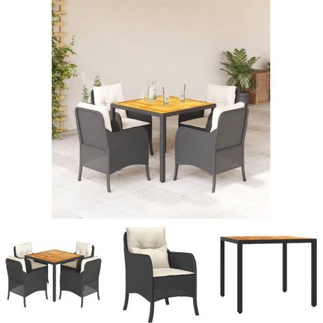 The Living Store 5-tlg. Garten-Essgruppe mit Kissen Schwarz Poly Rattan - Gartenmöbel-Sets (1/5)