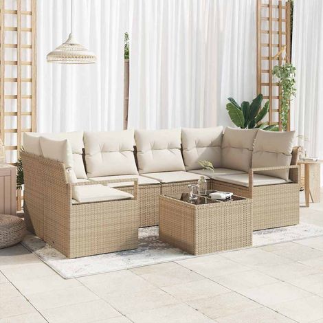 Set di divani 7 pz 6-Numero di posti Beige e Crema polyrattan vidaXL (1/5)