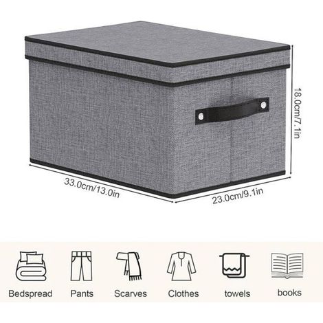 Boite Rangement Vetement - Lin Renforcé - Avec Couvercle Et Poignées En Simili Cuir - 33x23x18cm - 1 Unite (1/5)