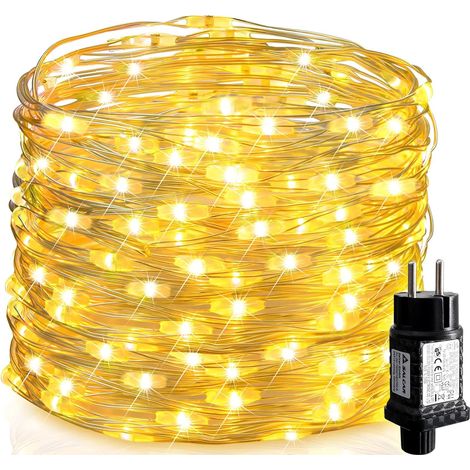 Guirlande Lumineuse Noël à 10M 100 LED et à piles en fil de cuivre pour éclairage intérieur et extérieur, chambre, décoration de mariage, fête, décoration d'arbre (1/2)