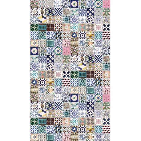 Papier peint intissé Carreaux de ciment & carrelage Bleu, Multicolore, Vert - 1,59 x 2,8 m (1/3)