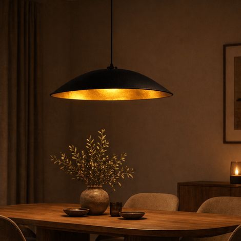 Hängelampe Schwarz mit goldenem Carbon-Betonschirm – 48 cm –