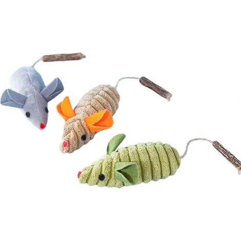 Lot de 3 jouets interactifs pour chats d'intérieur en forme de souris colorée, jouet d'entraînement amusant (1/4)