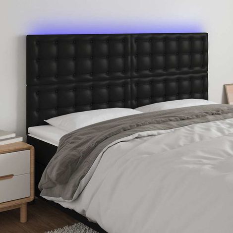 Tête de lit LED noire en similicuir réglable 160 x 5 x 118/128 cm - PANGIVO (1/5)
