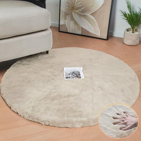 Tapis Rond Chambre Beige 120 cm Fausse Fourrure Tapis Moelleux Salon Lavable Descente De Lit Poil Ras Doux Beige Area Carpet Round (1/5)